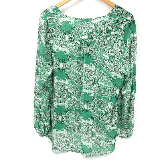 Umgee Tunic Top Womens Large Boho Green Paisley V-Neck Cold Shoulder/Arm Blouse - Picture 4 of 8